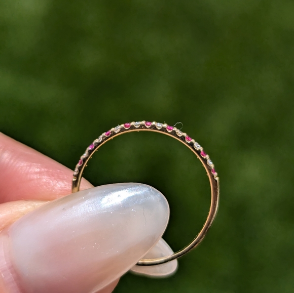 14k Yellow Gold Ruby and Diamond Dainty Band Ring - Picture 3 of 7